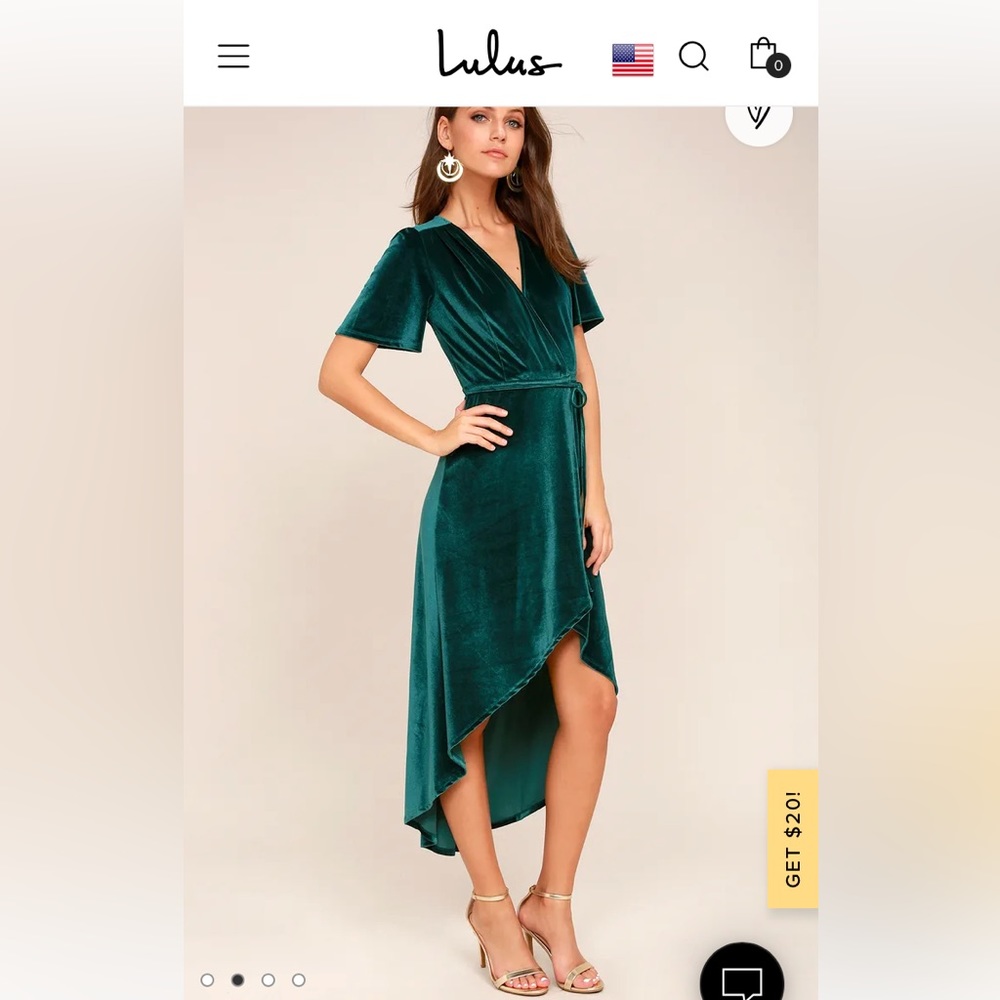 NWT Amour Teal Green Velvet High-Low Wrap Dress